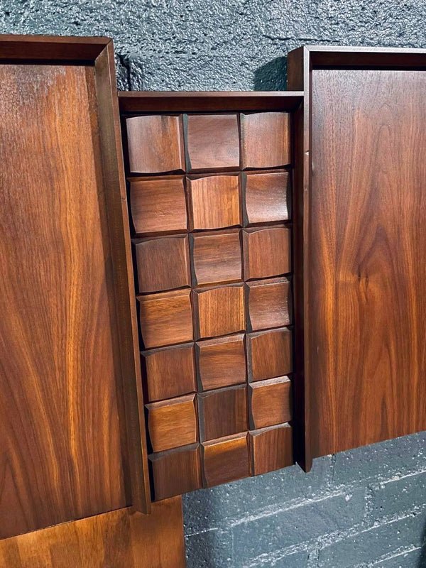 King Size Mid-Century Modern Brutalist Walnut Headboard, c.1970’s