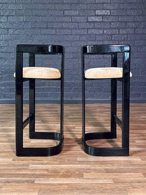 Set of 4 Vintage Post Modern Black Lacquered Bar Stools, c.1980s