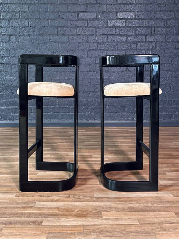 Set of 4 Vintage Post Modern Black Lacquered Bar Stools, c.1980s