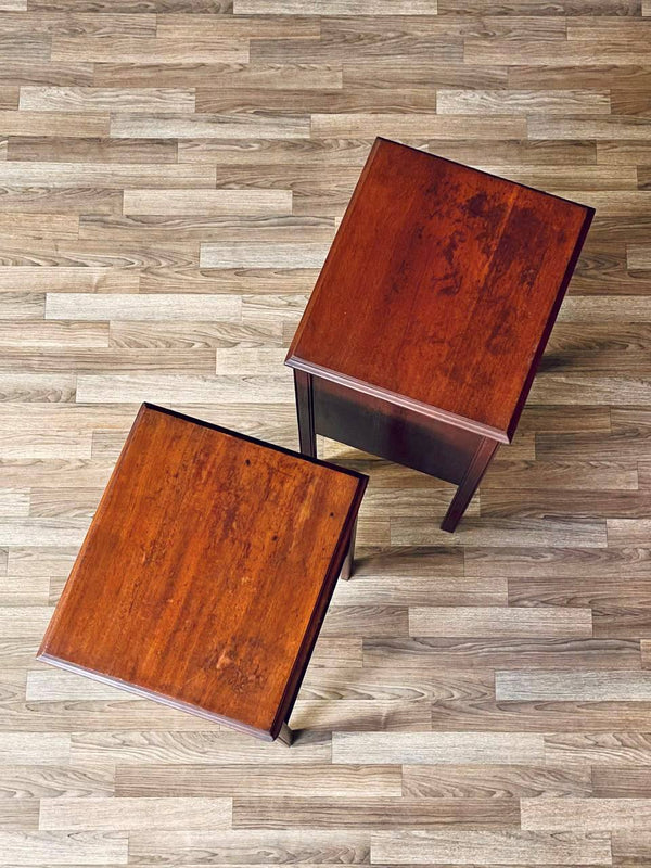 Pair of American Colonial Style Mahogany Night Stands w/ Bookcase, c.1930’s