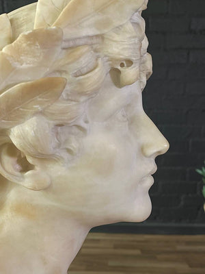 Signed Carved Alabaster Neoclassical Sculpture of Giuseppe Bessi Bust on Stand, c. 1920’s