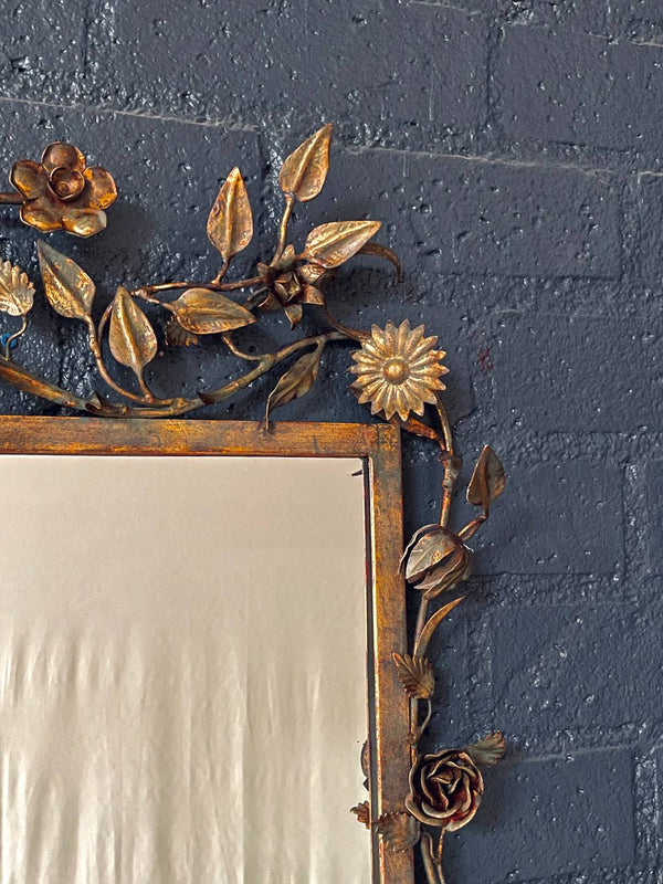 Italian Florentine Gilt Mirror w/ Floral & Ribbon Motifs, c.1940’s