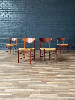Set of 4 Peter Hvidt & Orla Mølgaard-Nielsen Teak & Rush Chord Dining Chairs, c.1950’s
