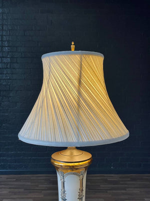 French Neoclassical Style Reverse Painted Glass w/ Classical Male Figural Motifs Table Lamp, c.1930’s