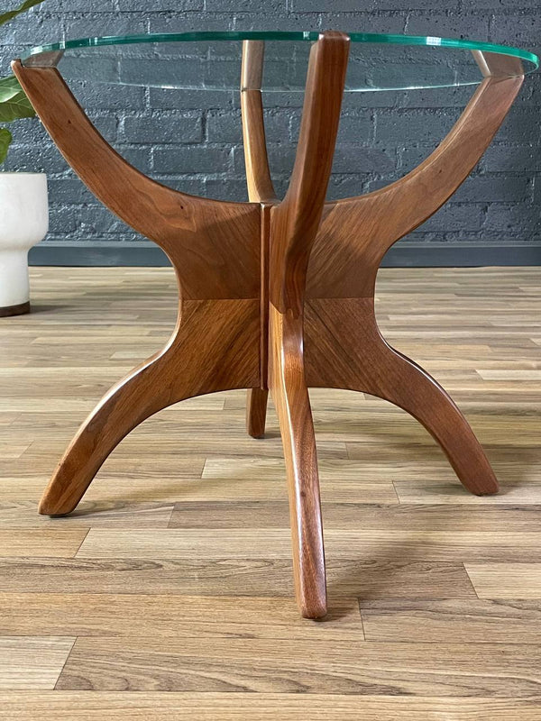 Pair of Mid-Century Modern Sculpted Walnut & Glass Side Tables, c.1960’s