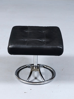 Scandinavian Modern “Stressless” Chrome & Black Leather Ottoman by Ekornes, c.1970’s