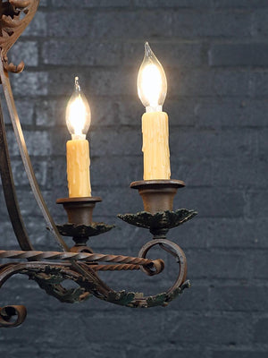 Spanish Colonial Revival Five-Light Wrought Iron Chandelier, c.1940's