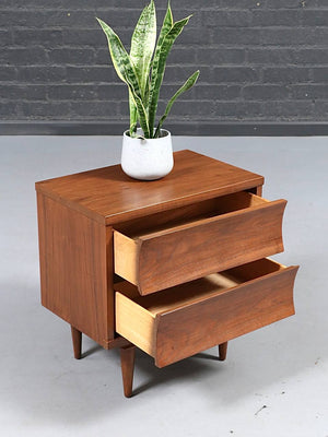 Mid Century Modern Sculpted Walnut Two-Drawer Nightstand, c.1960's