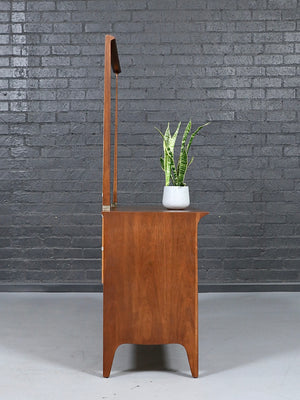 Mid Century Modern Walnut Profile Dresser with Mirror by John Van Koert for Drexel, c.1950's
