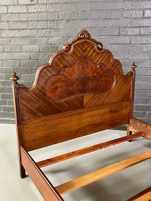 Full Size American Victorian Revival Burl Walnut Bed by Sligh Furniture Company, c.1940's