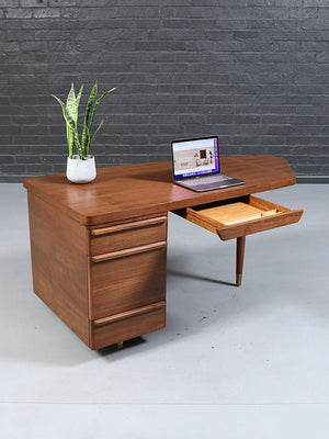 Mid Century Modern Walnut Desk with Brass Accents, c.1960's