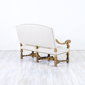 Italian Gold-Leaf Carved Giltwood & Linen Sofa