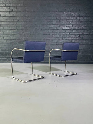 Pair of Knoll Style Chrome Cantilever Armchairs, c.2000's