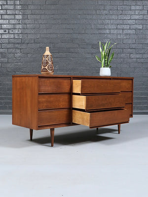Mid-Century Modern 9-Drawer Walnut Dresser by Dixie, c.1960’s