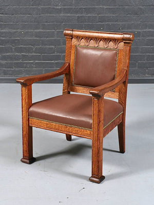 American Arts & Crafts Carved Oak Armchair, c.1930's