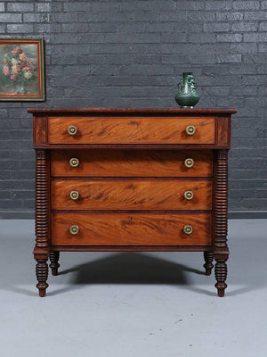 American Empire Flame Mahogany Four-Drawer Dresser c.1900's