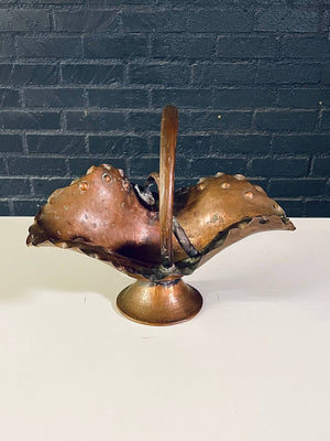 American Arts & Crafts Hand-Hammered Copper Pedestal Basket, c.1930's