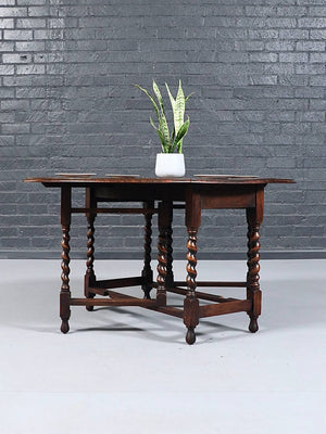 English Jacobean Revival Oak Gateleg Dining Table, c.1920's