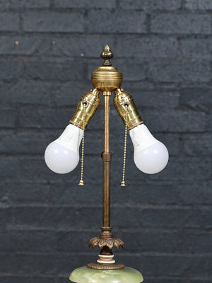 Italian Neoclassical Revival Green Onyx & Gilt Cherub Table Lamp, c.1950’s