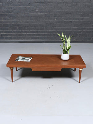 Mid Century Modern Walnut & Brass Coffee Table by American of Martinsville, c.1960's