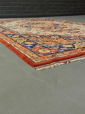 Vintage Persian-Style Hand-Knotted Wool Floral Medallion Area Rug