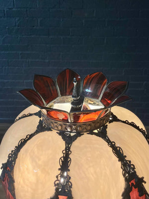 Vintage Art Nouveau Style Floor Lamp w/ Slag Glass Shade, c.1960’s