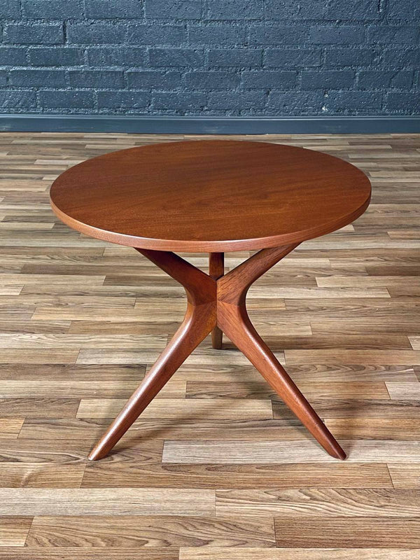 Mid-Century Modern Round Walnut Side Table w/ Sculpted Tripod Base, c.1960’s