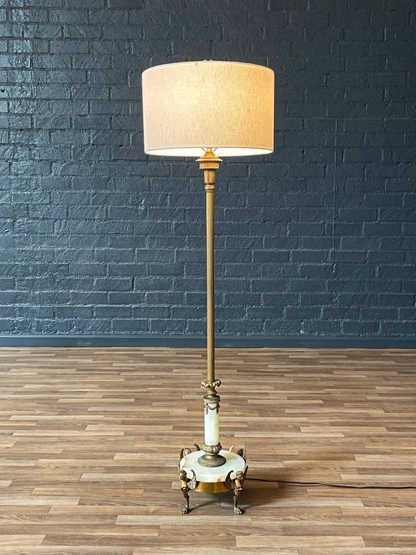 Antique French Neoclassical Style Gilt Bronze & Onyx Floor Lamp w/ Winged Caryatids, c.1930s