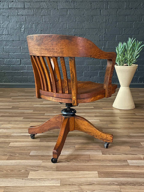 Vintage Arts & Craft Oak Swivel Office Desk Chair, c.1960’s