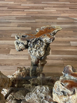 Mid-Century Modern Burl Root Side & Glass Side Table, c.1960’s