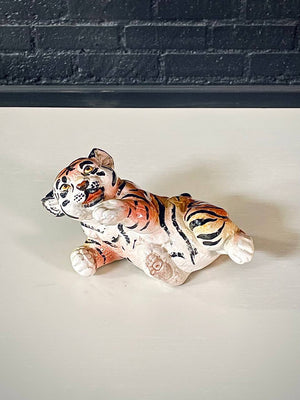 Mid-Century Italian Hand Painted Ceramic Baby Tiger Sculpture, c.1970’s