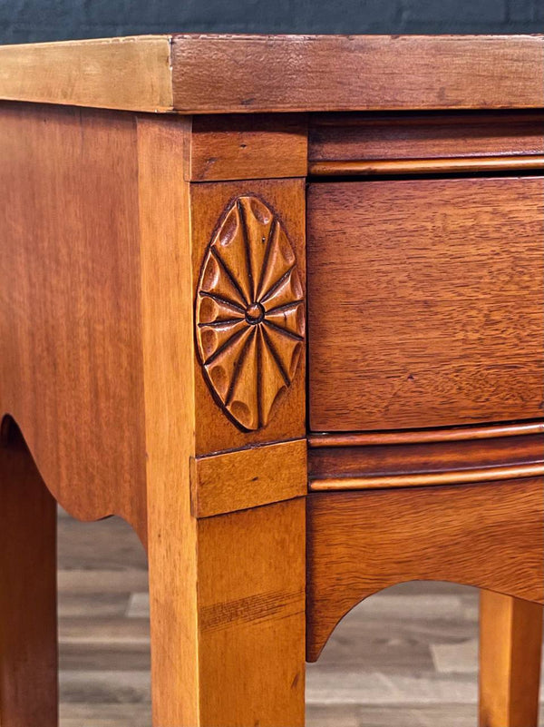 Pair of American Federal Mahogany Night Stands w/ Carved Rosettes & Brass Pulls, c.1950’s
