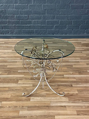 Italian Gilded Tole Floral Rose Side Table, c.1950’s