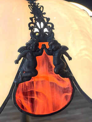 Vintage Art Nouveau Style Floor Lamp w/ Slag Glass Shade, c.1960’s