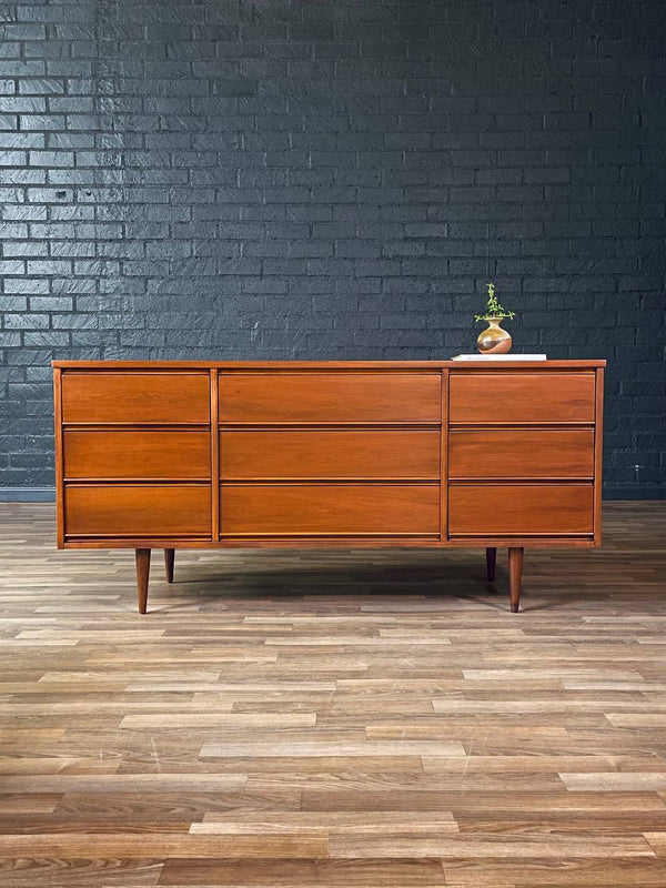 Mid-Century Modern 9-Drawer Walnut Dresser by Dixie, c.1960’s