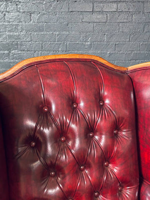 Vintage English Chesterfield Style Tufted Oxblood Wingback Chair, c.1960’s