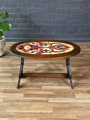 Vintage Spanish Revival Oak & Tile Coffee Table, c.1940’s