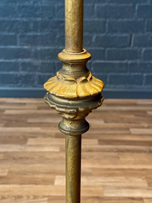 Tiffany Style Art Nouveau Style Floor Lamp w/ Slag Amber & Cream Glass Shade, c.1940’s