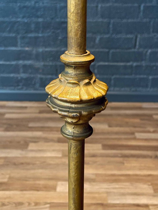 Tiffany Style Art Nouveau Style Floor Lamp w/ Slag Amber & Cream Glass Shade, c.1940’s