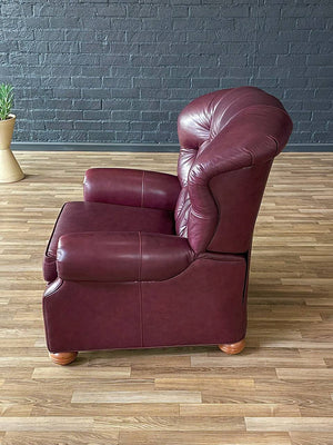 Ethan Allen Burgundy Leather Chesterfield Reclining Chair