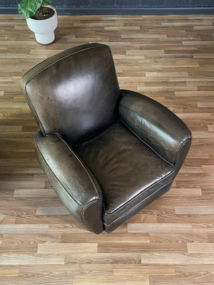 Pair of Art Deco Style Dark Olive Green Leather Chairs