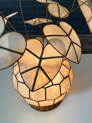 Vintage Capiz Lotus Leaf Shell & Brass Table Lamp, c.1970’s