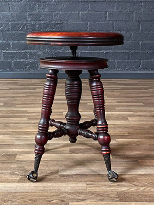 Victorian Mahogany Adjustable Piano Stool w/ Ball & Claw Glass Feet, c.1930’s