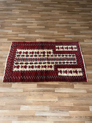 Vintage Central Asian Tribal Hand-Knotted Wool Rug – Yomut Turkmen Design c.1960’s