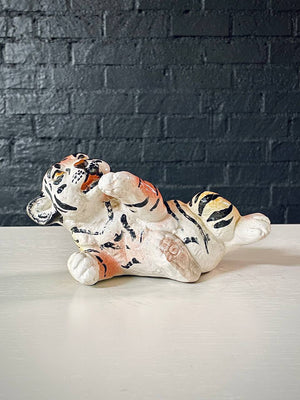 Mid-Century Italian Hand Painted Ceramic Baby Tiger Sculpture, c.1970’s