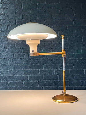 Mid-Century Adjustable Brass Saucer Style Desk Lamp by Dazor, c.1950’s
