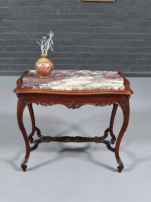 French Louis XV Style Mahogany & Breccia  Viola Marble Console Table, c.1920's