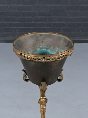 Antique Neoclassical Revival Brass & Gilt Metal Jardinière Plant Stand, c.1920’s