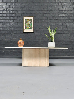 Vintage Italian Beveled Travertine Pedestal Coffee Table, c.1970’s