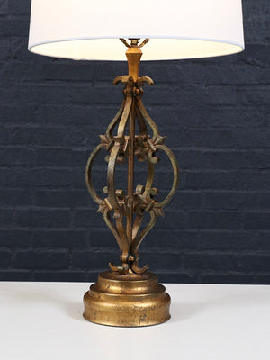Vintage Spanish Revival Gilt Wrought Iron Scrollwork Table Lamp, c.1950’s